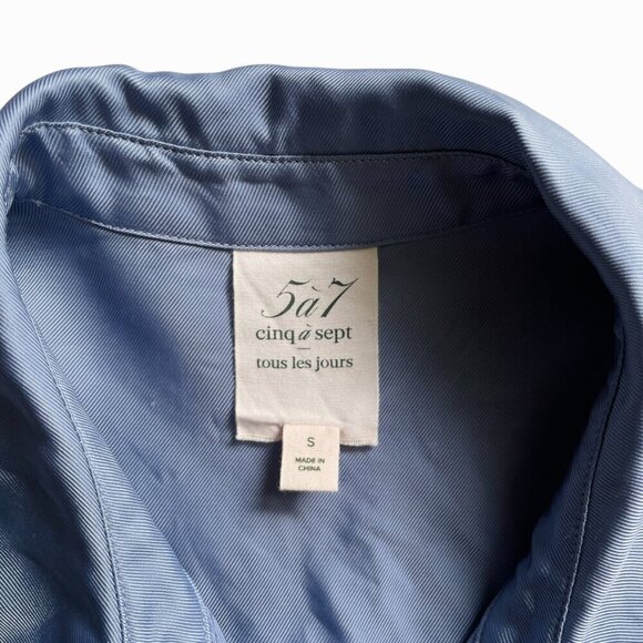 Cinq a Sept Tillie Blue Cupro Shirt Dress Tiered Long Sleeve Small - Picture 4 of 7